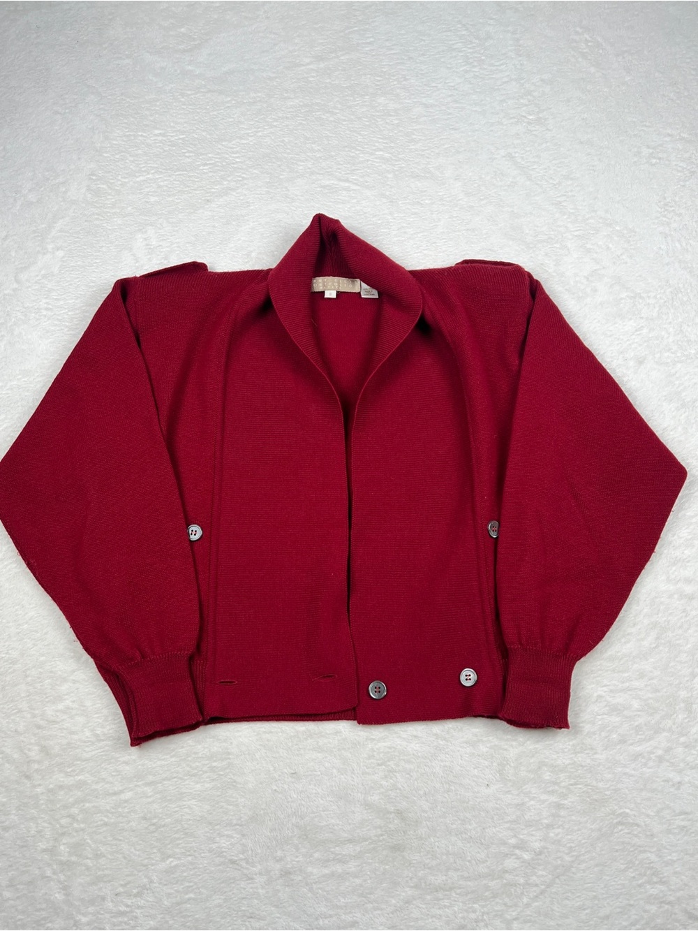 Vintage Perry Ellis Portfolio 100% Wool Cardigan S Red Italy Shoulder Pads